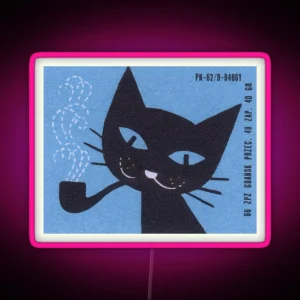 Vintage Polish Matchbox Label Cat Smoking Pipe RGB Neon Sign