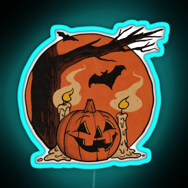 Vintage Pumpkin Scene Halloween RGB Neon Sign