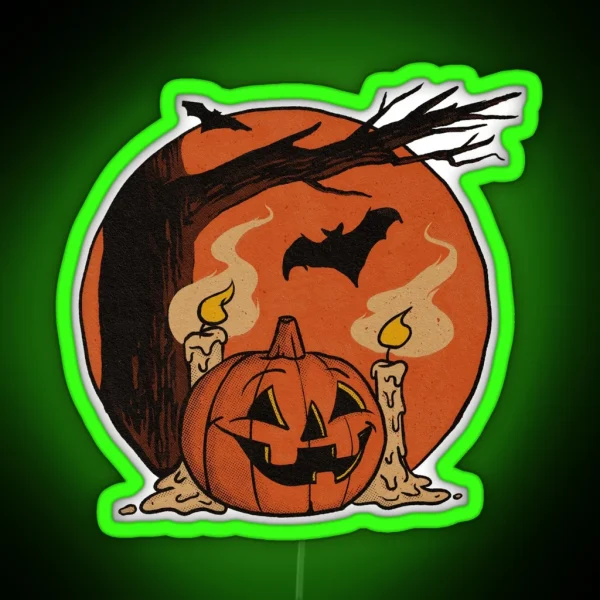 Vintage Pumpkin Scene Halloween RGB Neon Sign