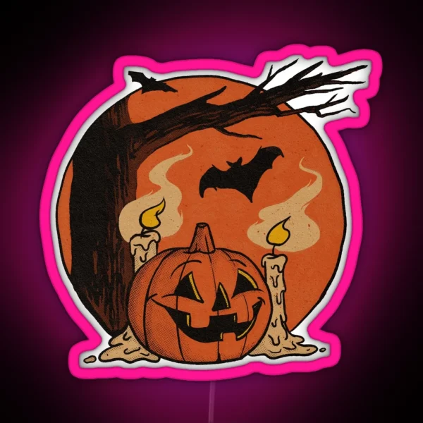 Vintage Pumpkin Scene Halloween RGB Neon Sign