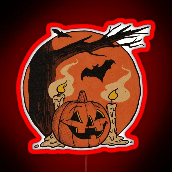 Vintage Pumpkin Scene Halloween RGB Neon Sign