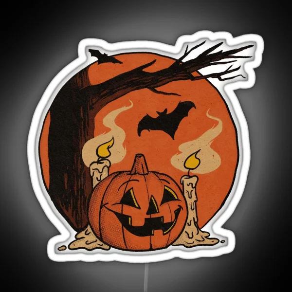 Vintage Pumpkin Scene Halloween RGB Neon Sign