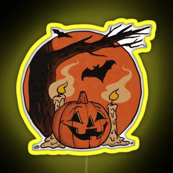 Vintage Pumpkin Scene Halloween RGB Neon Sign