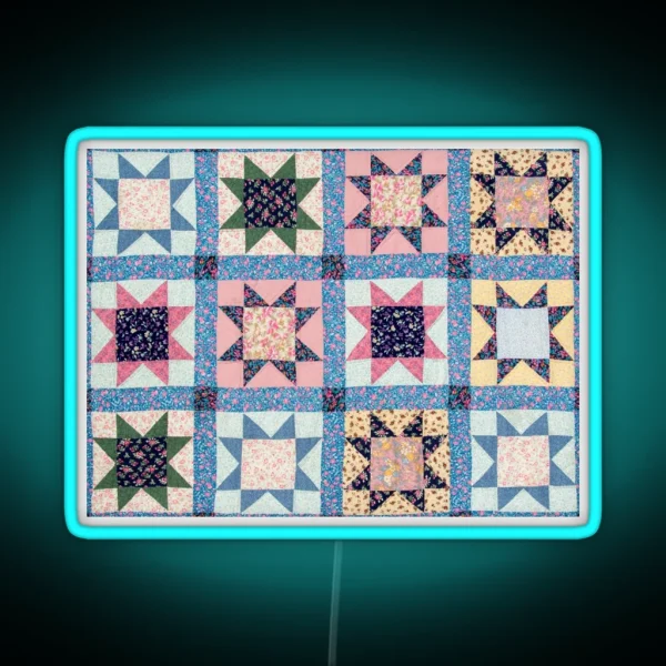 Vintage Quilt Pattern RGB Neon Sign