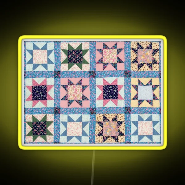Vintage Quilt Pattern RGB Neon Sign