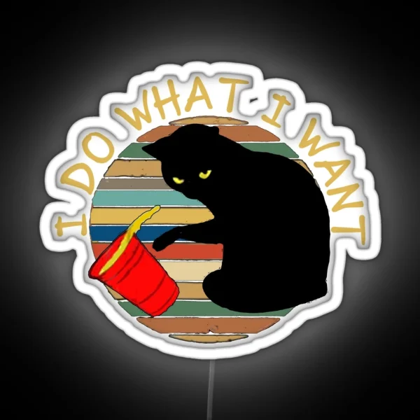 Vintage Retro Do What I Want Black Cat Red Cup Tee Led RGB Neon Sign