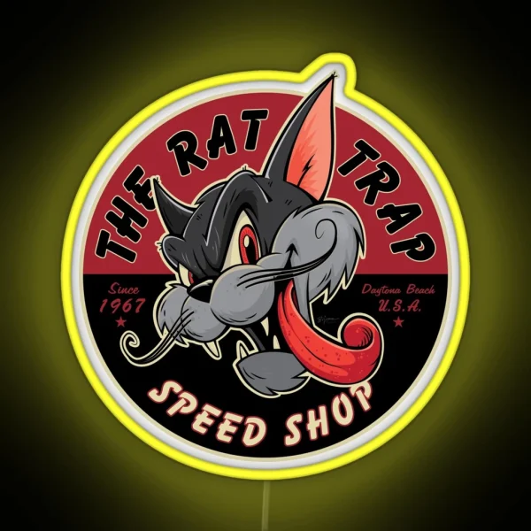 Vintage Rockabilly Hot Rod Cat RGB Neon Sign