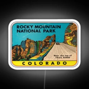 Vintage Rocky Mountain National Park Colorado USA Travel Decal RGB Neon Sign