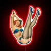 Vintage pin-up girl in blue bikini and sailor's hat sign
