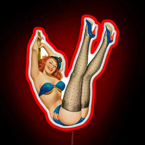 Vintage Sexy Pin Up Girl In Blue Bikini And Sailors Hat RGB Neon Sign