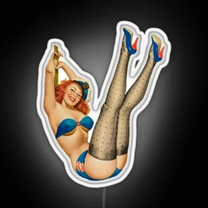 Vintage Sexy Pin Up Girl In Blue Bikini And Sailors Hat RGB Neon Sign