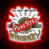 Vintage style illuminated whiskey advertisement in rich silver and blue