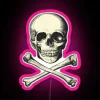 Vibrant vintage-inspired skull crossbones neon sign with colorful RGB effects