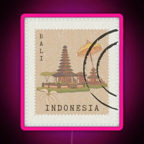 Vintage Stamp Bali Indonesia Style RGB Neon Sign