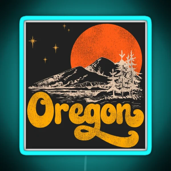 Vintage State Of Oregon Mid Century Distressed Aesthetic RGB Neon Sign