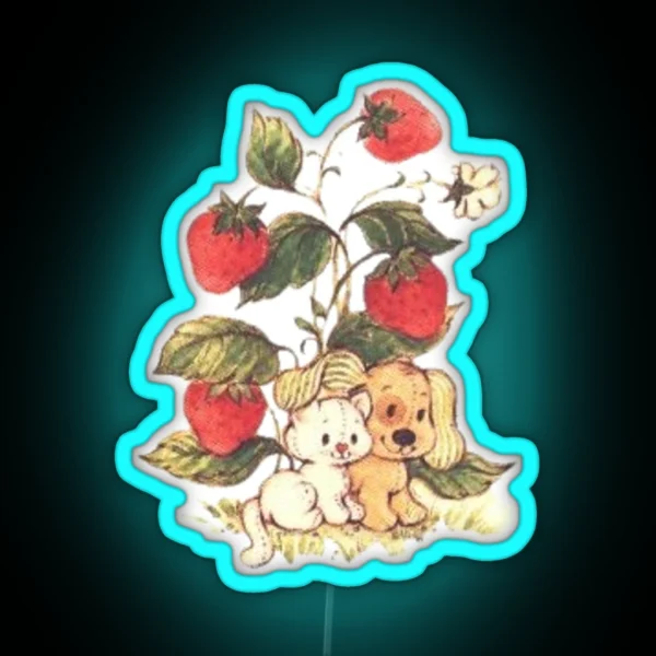 Vintage Strawberry Dog And Cat RGB Neon Sign