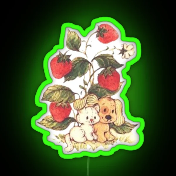 Vintage Strawberry Dog And Cat RGB Neon Sign