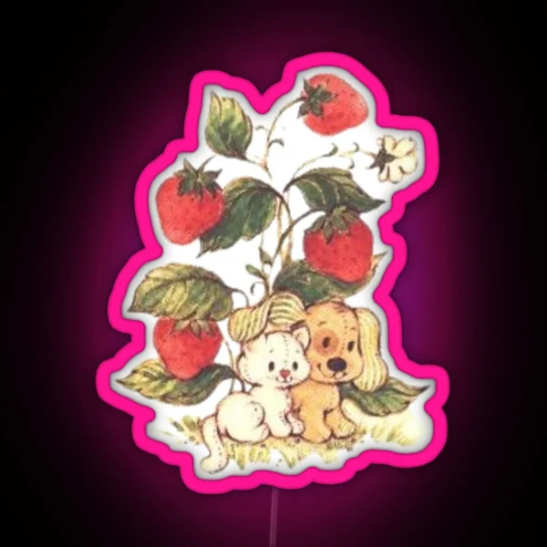 Vintage Strawberry Dog And Cat RGB Neon Sign