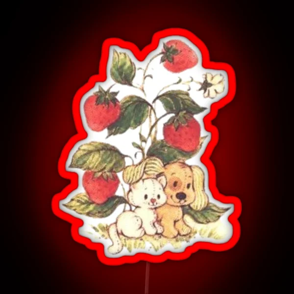 Vintage Strawberry Dog And Cat RGB Neon Sign