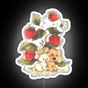 Vintage Strawberry Dog And Cat RGB Neon Sign