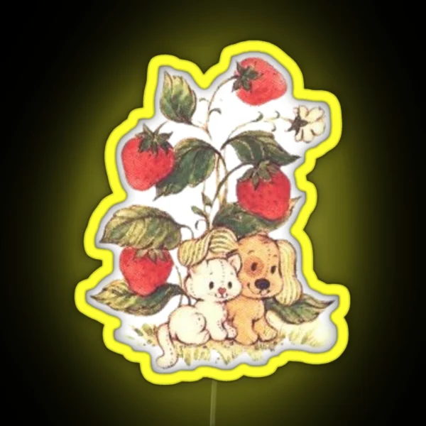 Vintage Strawberry Dog And Cat RGB Neon Sign