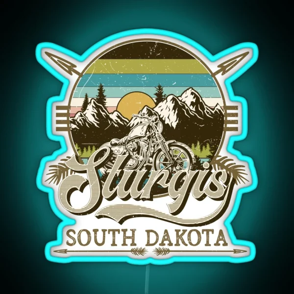 Vintage Sturgis South Dakota Speed Races Landscape Bikes RGB Neon Sign