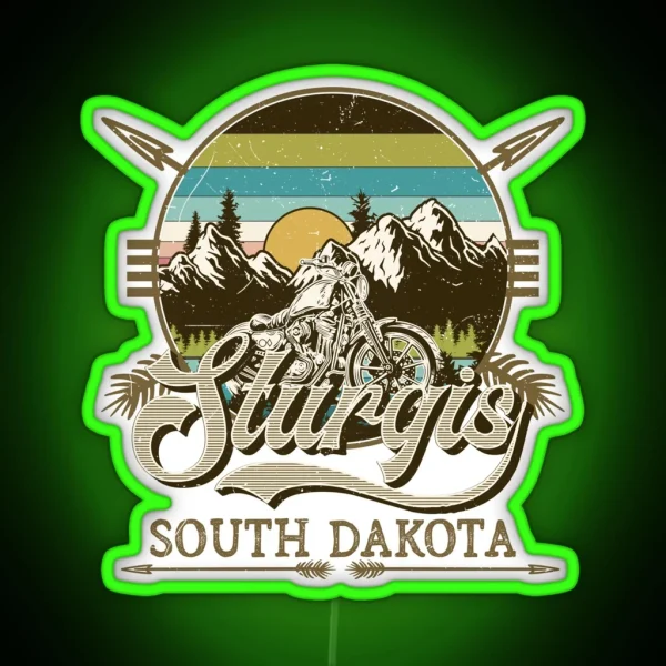 Vintage Sturgis South Dakota Speed Races Landscape Bikes RGB Neon Sign