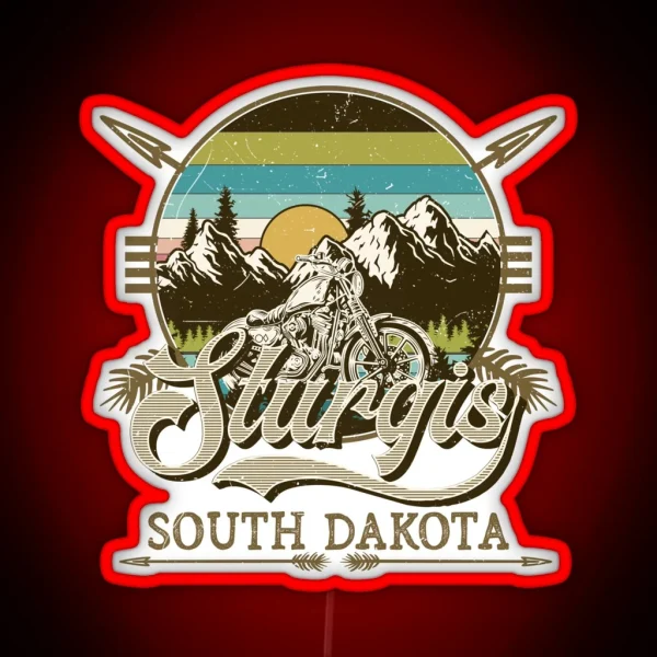 Vintage Sturgis South Dakota Speed Races Landscape Bikes RGB Neon Sign