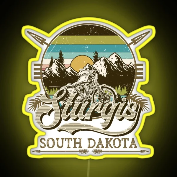 Vintage Sturgis South Dakota Speed Races Landscape Bikes RGB Neon Sign