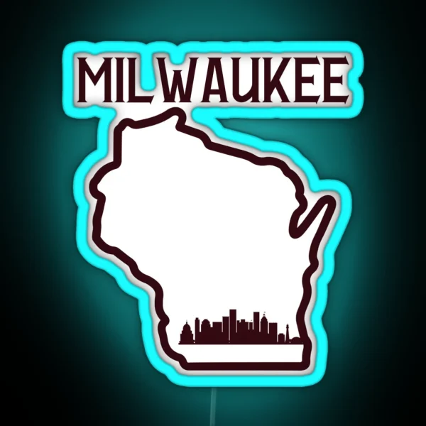 Vintage Style Milwaukee Wisconsin State Outline RGB Neon Sign