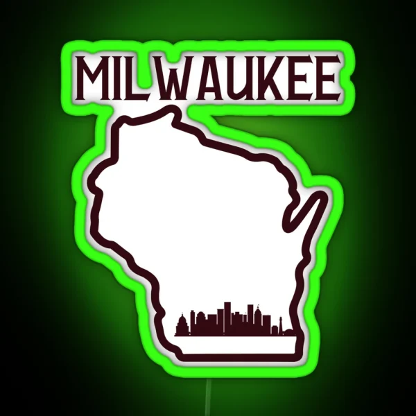 Vintage Style Milwaukee Wisconsin State Outline RGB Neon Sign