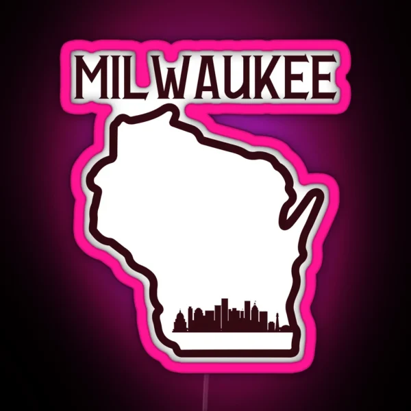 Vintage Style Milwaukee Wisconsin State Outline RGB Neon Sign