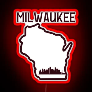 Vintage Style Milwaukee Wisconsin State Outline RGB Neon Sign