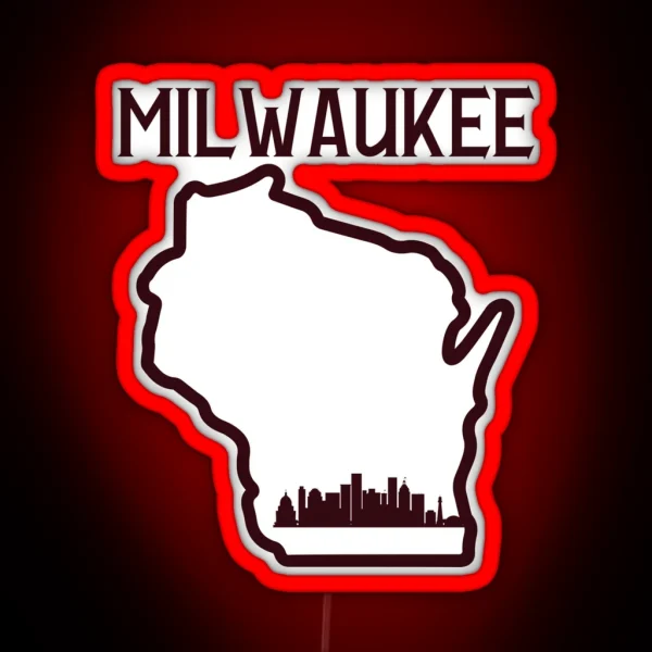 Vintage Style Milwaukee Wisconsin State Outline RGB Neon Sign