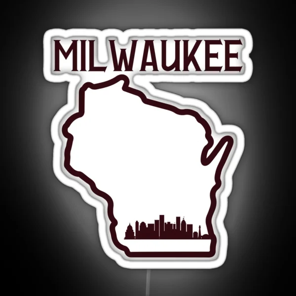 Vintage Style Milwaukee Wisconsin State Outline RGB Neon Sign