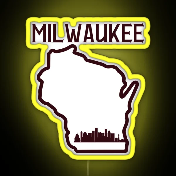 Vintage Style Milwaukee Wisconsin State Outline RGB Neon Sign