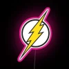 Vibrant RGB LED neon sign with retro superhero logo design