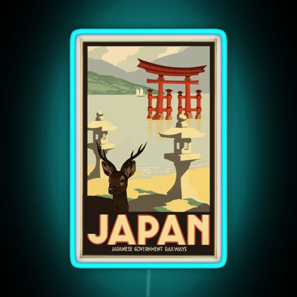 Vintage Travel Japan Poster RGB Neon Sign