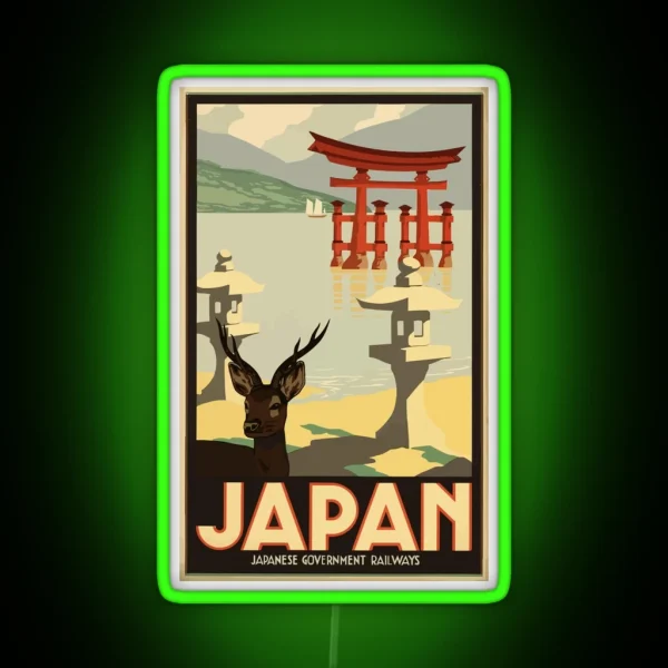 Vintage Travel Japan Poster RGB Neon Sign