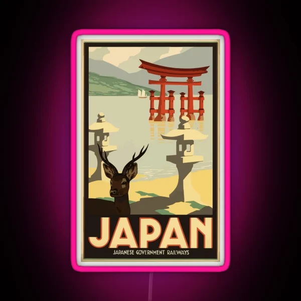 Vintage Travel Japan Poster RGB Neon Sign