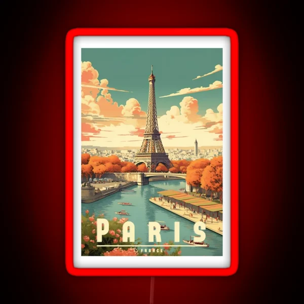 Vintage Travel Poster Paris Romantic Design Of The City Of Love RGB Neon Sign