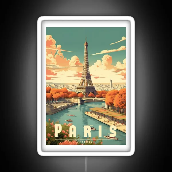 Vintage Travel Poster Paris Romantic Design Of The City Of Love RGB Neon Sign