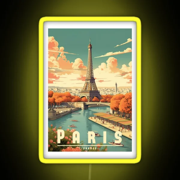 Vintage Travel Poster Paris Romantic Design Of The City Of Love RGB Neon Sign