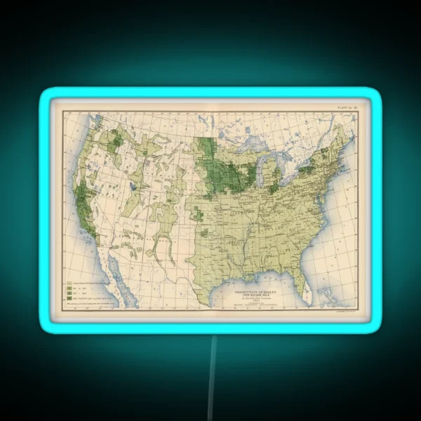 Vintage US Barley Farming Map 1903 RGB Neon Sign