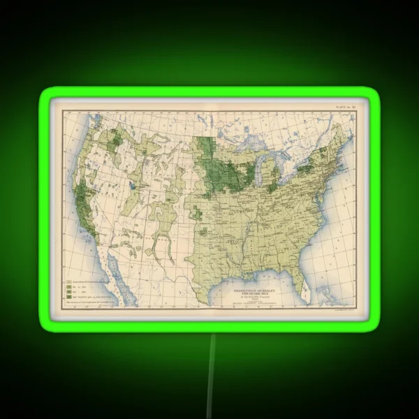 Vintage US Barley Farming Map 1903 RGB Neon Sign