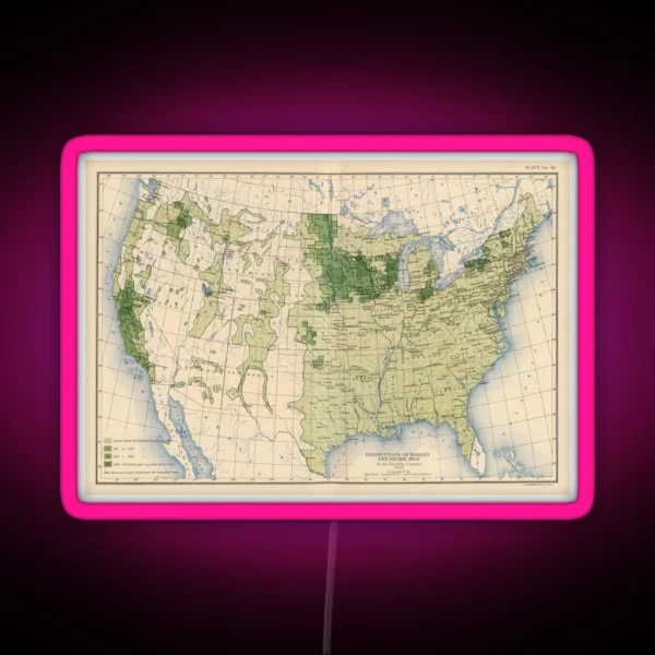 Vintage US Barley Farming Map 1903 RGB Neon Sign