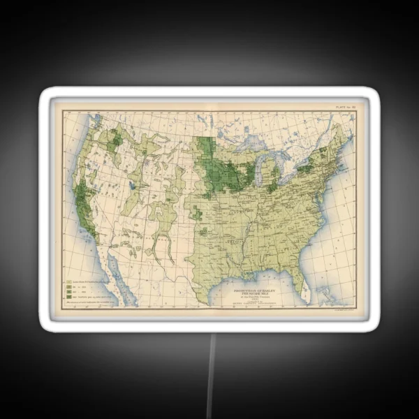Vintage US Barley Farming Map 1903 RGB Neon Sign
