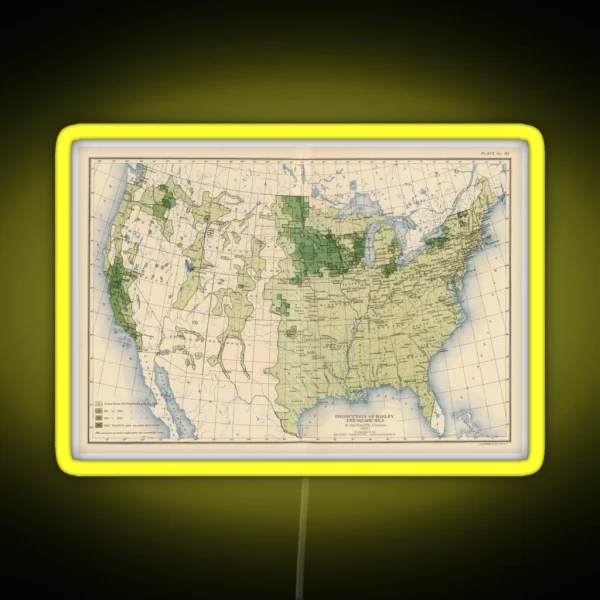 Vintage US Barley Farming Map 1903 RGB Neon Sign