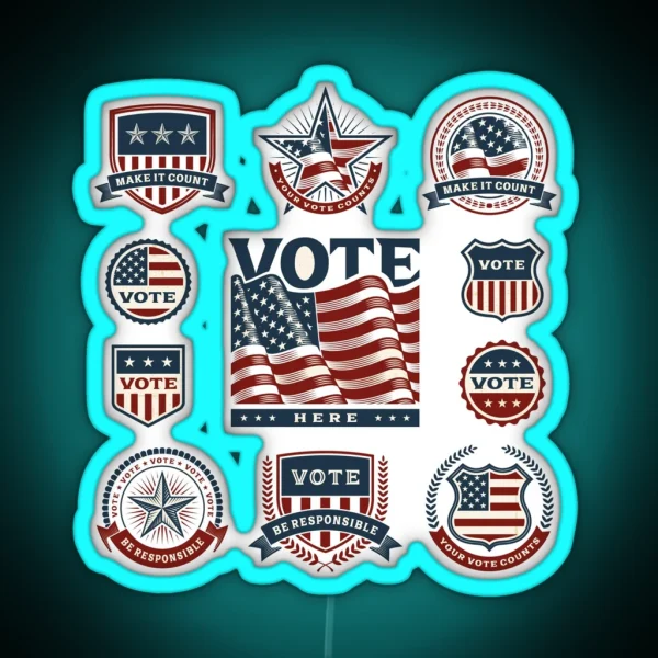 Vintage USA Election Labels And Badges RGB Neon Sign
