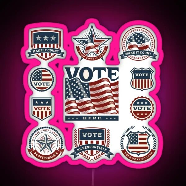 Vintage USA Election Labels And Badges RGB Neon Sign